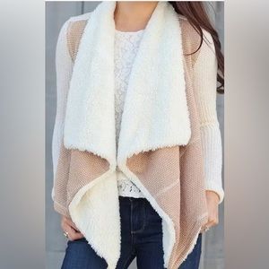 Anthropologie Sherpa Waterfall Cardigan in Tan/Beige S